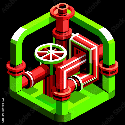 Industrial Steel Pipes and Valve Connections for Water, Gas, and Oil: Vector AI Generative







