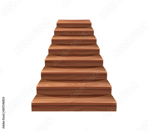 Cartoon wooden stairs or staircase, house stairway with wood step planks, vector ladder. Wooden stairs with lumber tile steps, stairway to vault or cellar and floor up for game level staircase