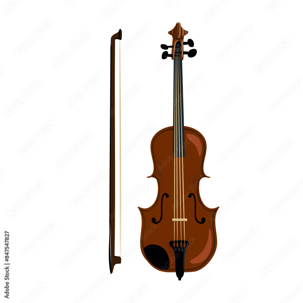 Fototapeta premium violin and bow, vector drawing musical instrument isolated at white background, hand drawn illustration
