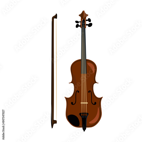 violin and bow, vector drawing musical instrument isolated at white background, hand drawn illustration
