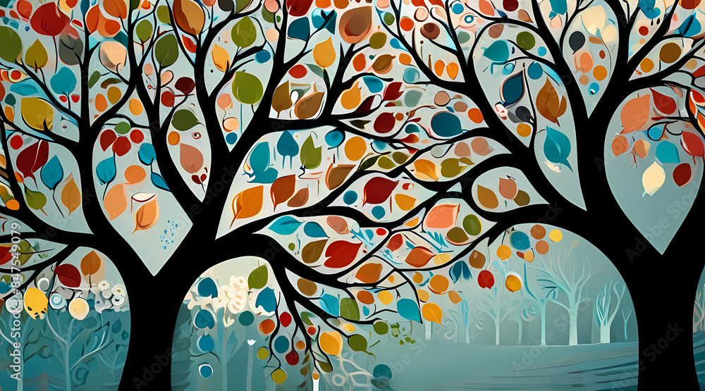 Fototapeta premium Background Illustration a whimsical tree theme