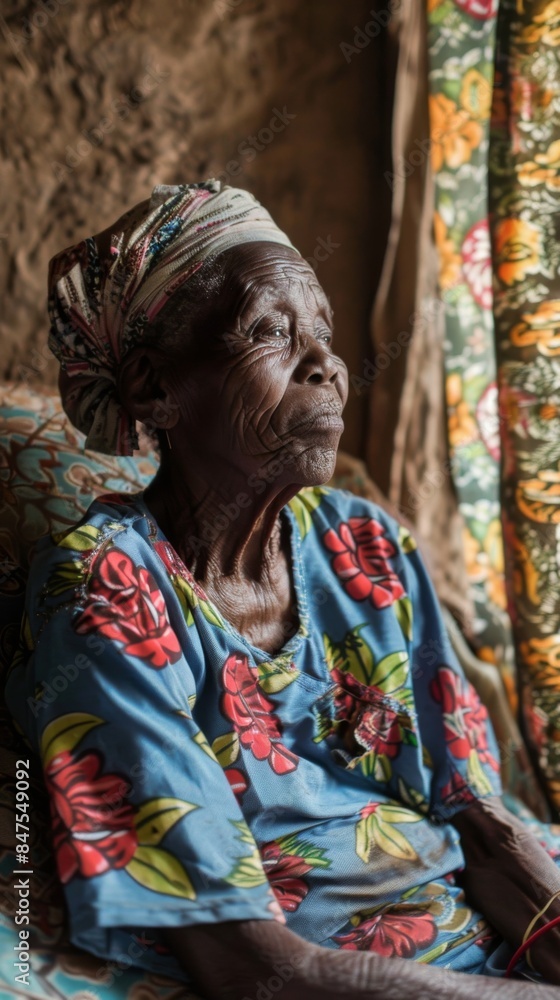 African old woman waking up in the morning African old woman waking up in the morning
