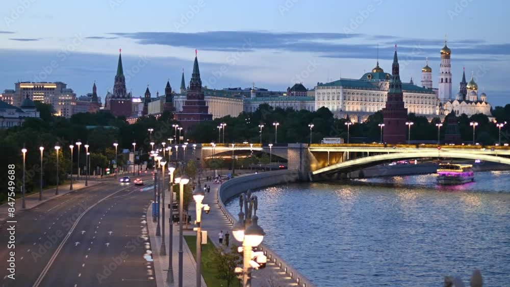 Evening view of the Kremlin and the Moscow River in the city of Moscow in Russia. Evening view of the Kremlin and the Moscow River in the city of Moscow in Russia.