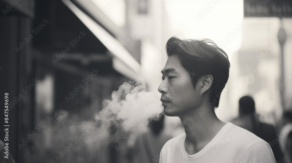 男, 男性, アジア人, 日本人, タバコ, 煙, タバコを吸う男性, 横顔, 不健康, 癌, リラックス, 休憩, Man, male ...