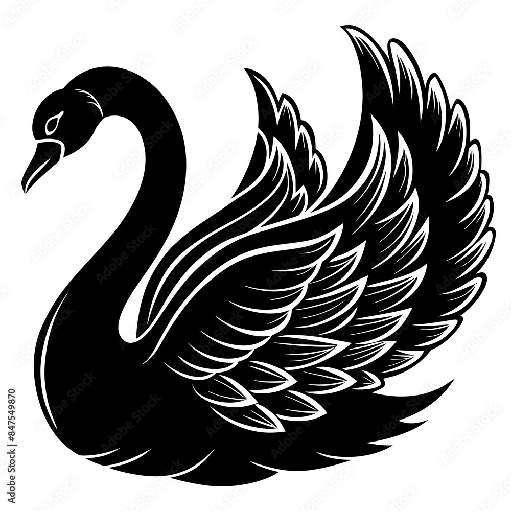 Fototapeta premium black silhouette swan vector illustration