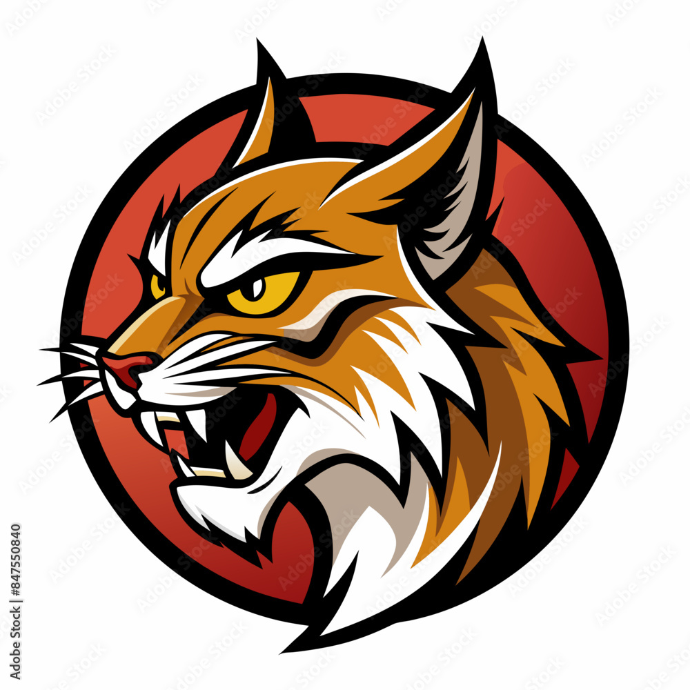 bobcat logo angry side view with oval white ba vector illustration bobcat logo angry side view with oval white ba vector illustration