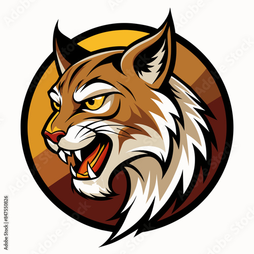 bobcat logo angry side view with oval white ba vector illustration photo