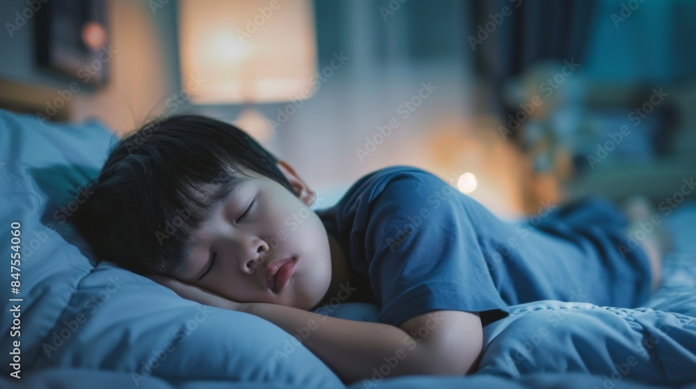 Asian kid boy struggling to sleep at night Asian kid boy struggling to sleep at night