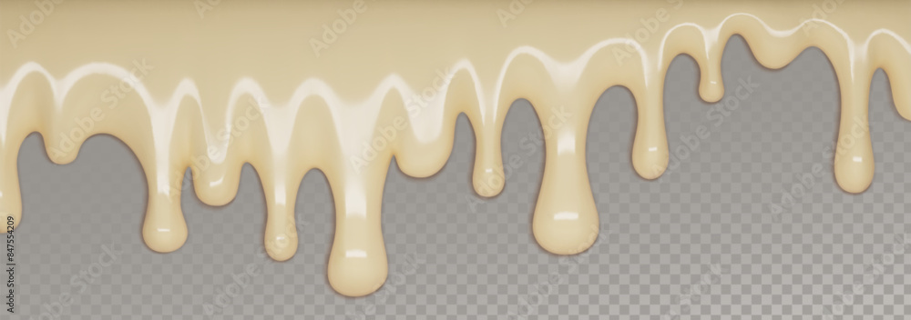 Beige liquid substance isolated on transparent background. Vector realistic illustration of melting vanilla ice cream, condensed milk flowing on dessert, 3d color paint splash, sweet icing drops Beige liquid substance isolated on transparent background. Vector realistic illustration of melting vanilla ice cream, condensed milk flowing on dessert, 3d color paint splash, sweet icing drops