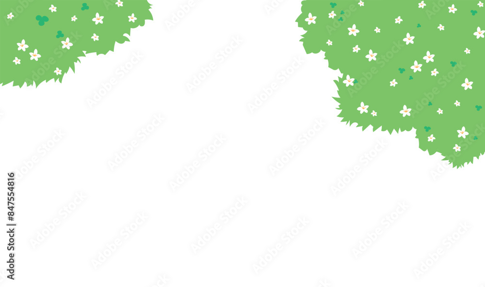 白い花の咲いた草の背景イラストフレーム素材 白い花の咲いた草の背景イラストフレーム素材