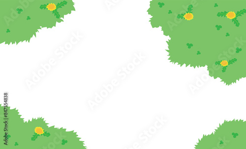 たんぽぽの咲いた草地の背景イラストフレーム素材