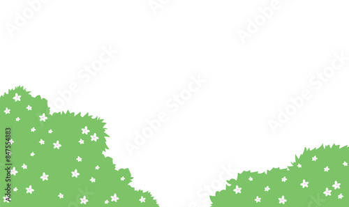 白い花と草のイラストフレーム素材