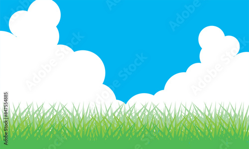 生い茂った草と入道雲の夏の背景イラストフレーム素材