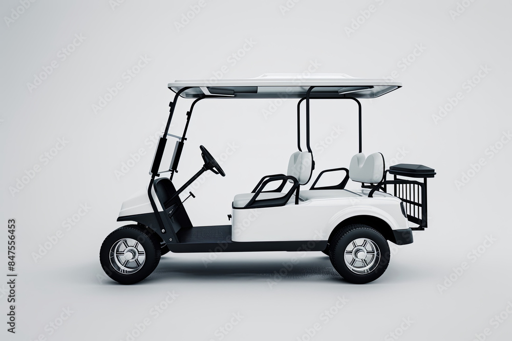 White golf cart isolated on plain background for easy editing White golf cart isolated on plain background for easy editing