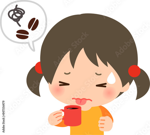 コーヒーを飲んで顔をしかめる女の子