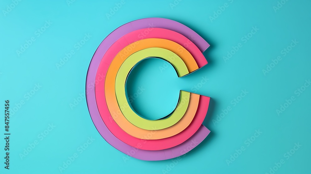 Obraz premium Alphabet rainbow concept with paper cut C teal and magenta background