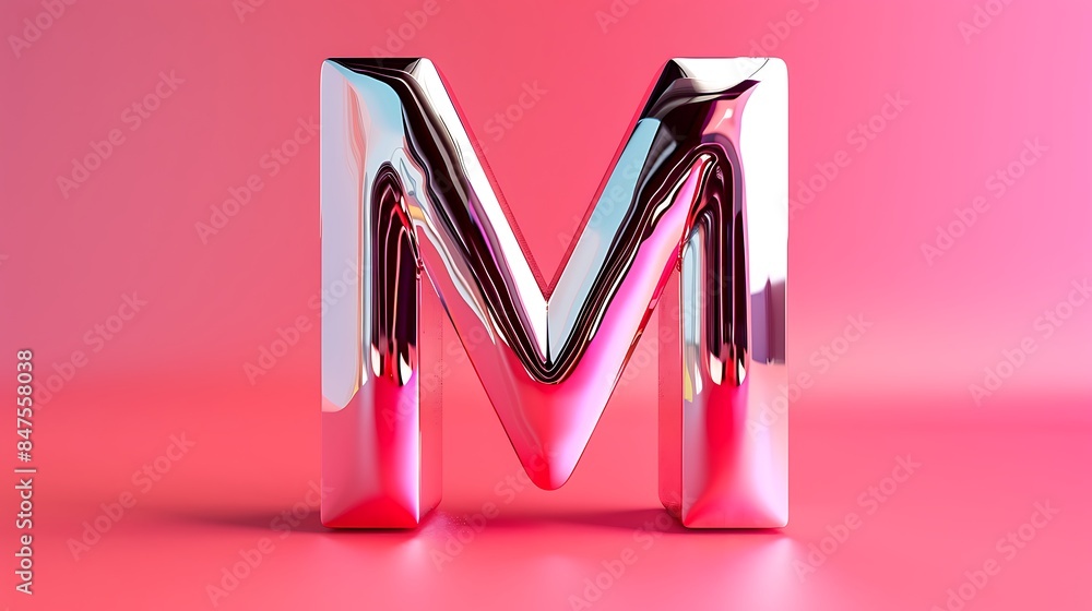 Alphabet silver concept with M letters isolated on red and pink background Alphabet silver concept with M letters isolated on red and pink background