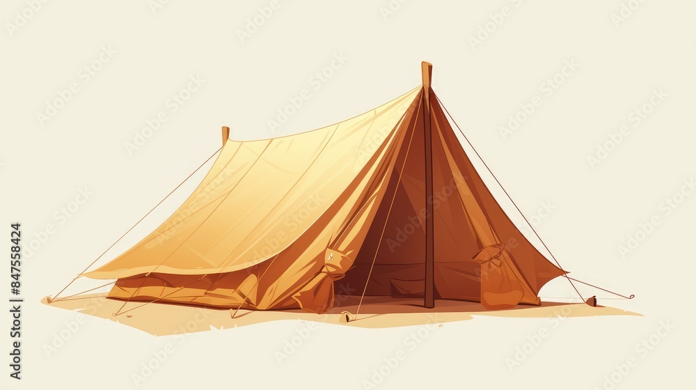 A lifelike brown 2d cartoon tent set against a white backdrop A lifelike brown 2d cartoon tent set against a white backdrop