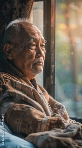 Wallpaper Mural Asian old man waking up in the morning Torontodigital.ca