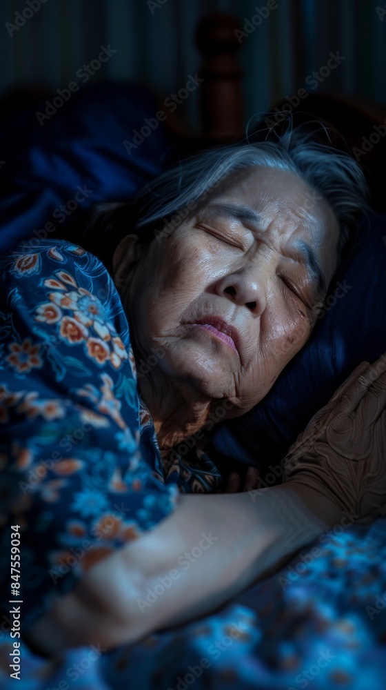 Asian old woman struggling to sleep at night Asian old woman struggling to sleep at night