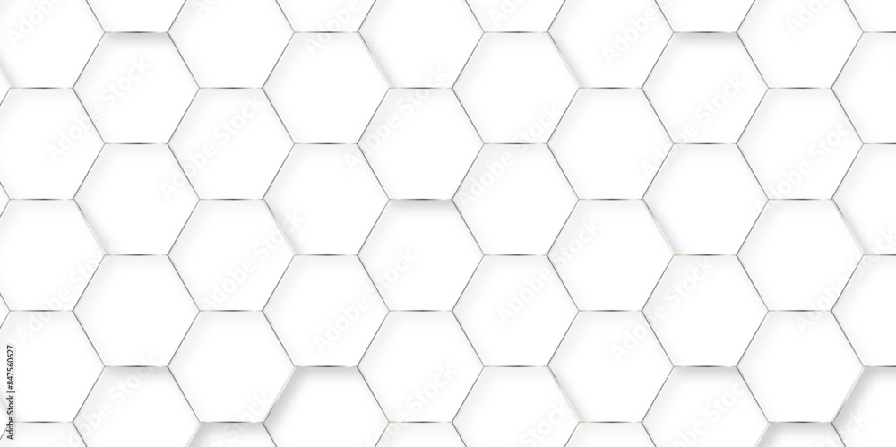 Fototapeta premium Abstract background with hexagons. Geometric hexagon polygonal pattern background vector. seamless bright white abstract honeycomb grid 3d cell tile technology texture backdrop concept.