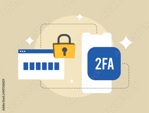 2FA Two-Factor Authentication with secure login and verification code on mobile phone. Multi-factor security user verification. Mobile authentication, identity confirmation and password security