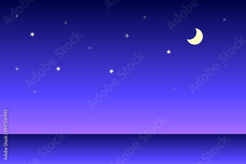 夜の海と空に浮かぶ月