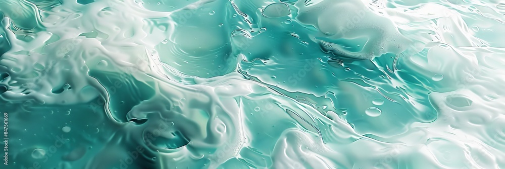 Naklejka premium Clear Water Swirls Texture Background in White and Turquoise Colors, Sea Waves Flow Pattern
