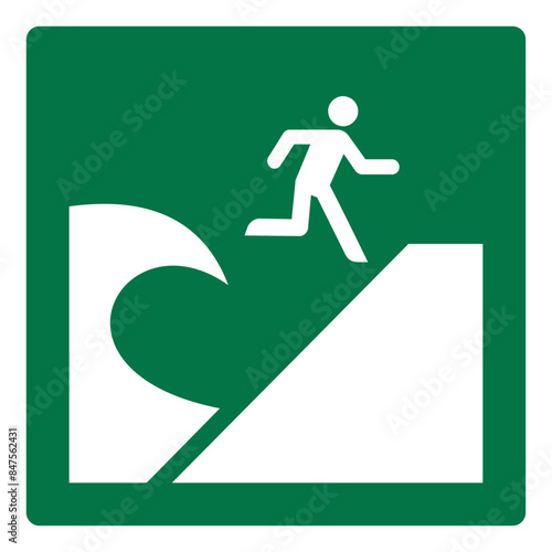 iso emergency and first aid safety signs tsunami evacuation area symbol and pictogram only size 1 x 1 square shape