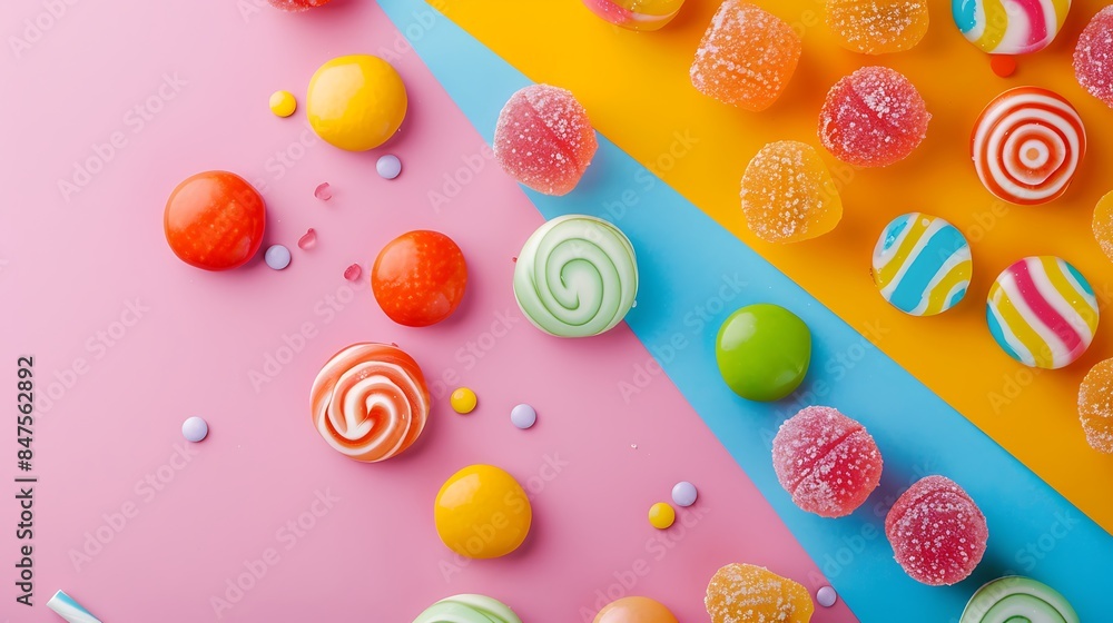 Bright candy isolated on colorful background Bright candy isolated on colorful background