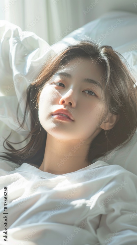 Asian young woman waking up in the morning Asian young woman waking up in the morning