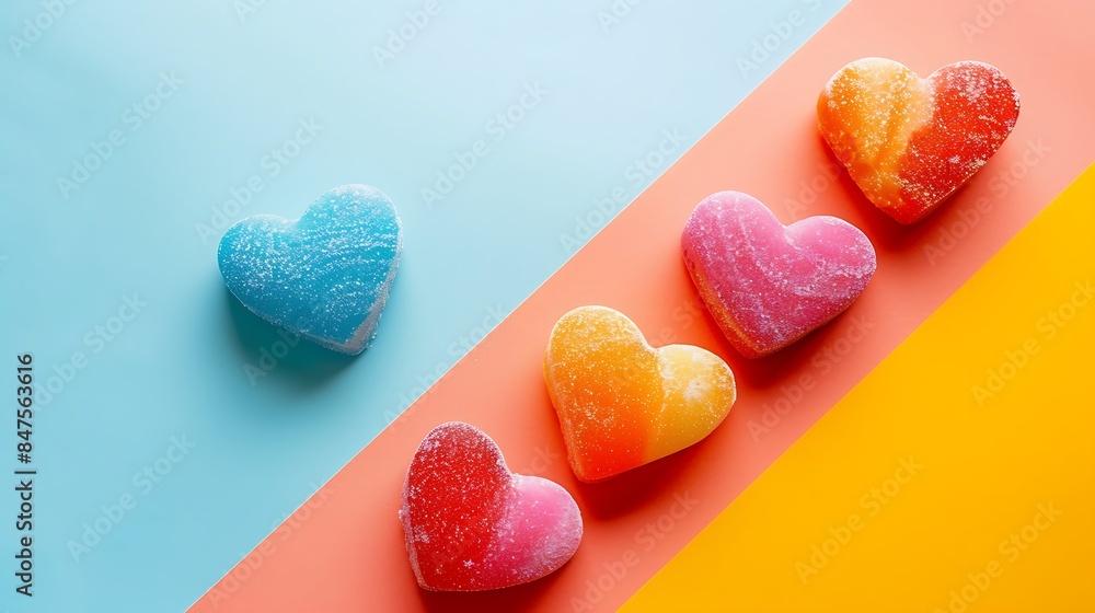 Fototapeta premium Candy hearts isolated on colorful background