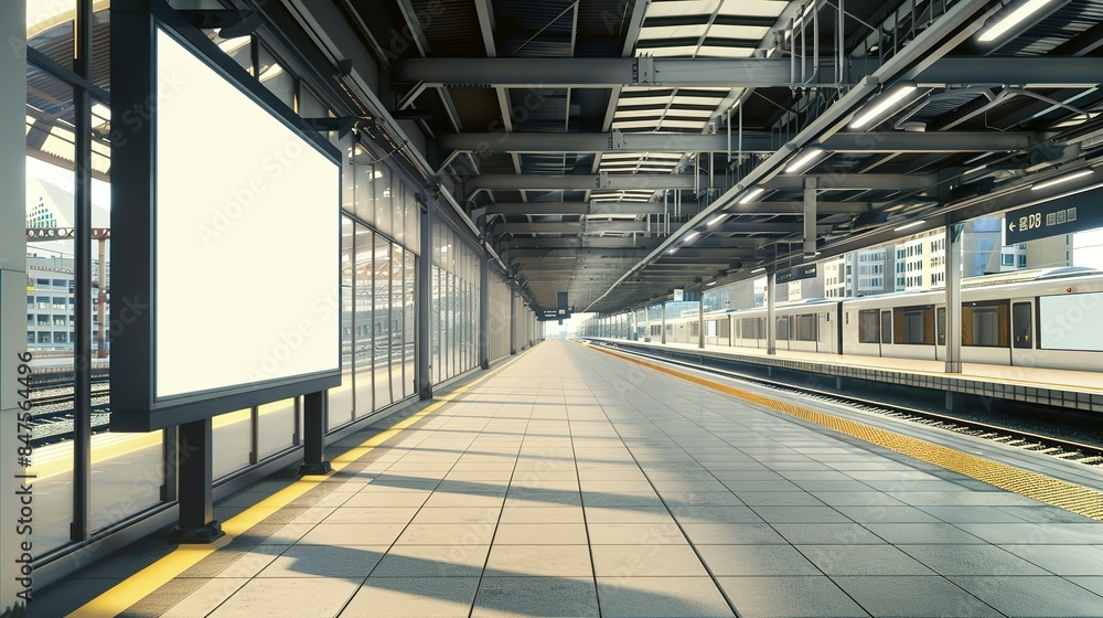 Train platform with blank space board. A Blank Advertising Board for Eye-Catching Displays on Train Platforms Train platform with blank space board. A Blank Advertising Board for Eye-Catching Displays on Train Platforms
