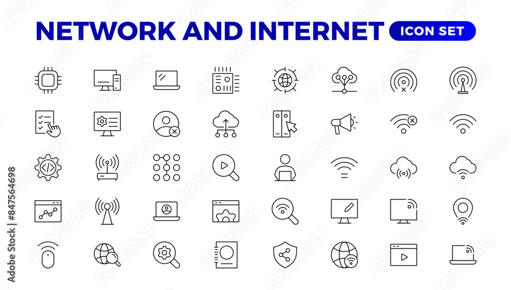 Set of Network and Internet outline icons. linear icon collection for online, computer, network, website, server, web design, hardware, software, and programming. Solid icons illustration collection. Set of Network and Internet outline icons. linear icon collection for online, computer, network, website, server, web design, hardware, software, and programming. Solid icons illustration collection.
