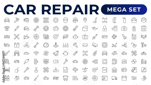 Car service & garage line icons set. repair, car detail. Car service icon set on white background. Auto service, car repair icon set. Car service and garage illustration icon set.