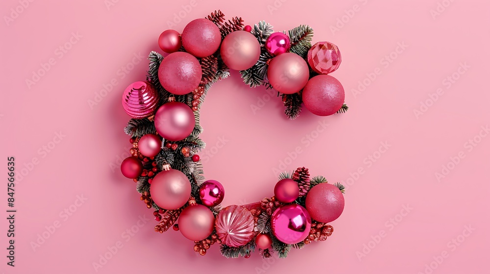 Christmas alphabet letters C on pink background Christmas alphabet letters C on pink background