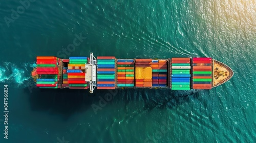 Aerial top view of a business ship, a maritime cargo ship. © WITTAYA  ANGMUJCHA