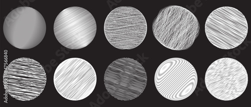 Set of hand drawn pencil crosshatch shapes. Crosshatch Freehand doodle shapes collection. Doodle and sketch style. white squiggle grunge texture. Vector illustration isolated on black background.