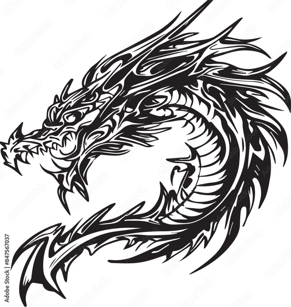 Obraz premium dragoon tattoo design. black and white color design. illustration vector design