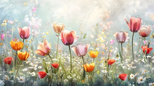 Wallpaper Mural Vibrant Spring Wildflower Explosion in Serene Meadow with Pastel Hues and Intricate Blooms Torontodigital.ca