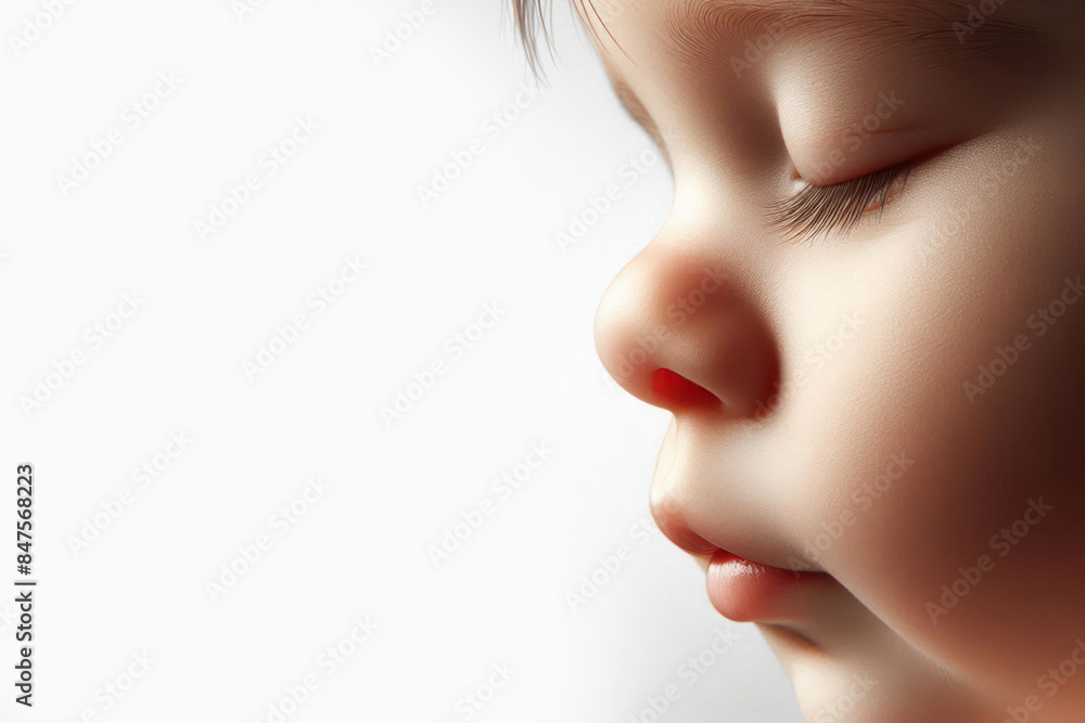 Close up of a little baby nose sniffing Isolated on white background Close up of a little baby nose sniffing Isolated on white background