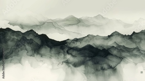 sumi-e ink washes ethereal zen landscape abstract background