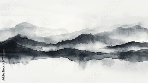 sumi-e ink washes ethereal zen landscape abstract background © fledermausstudio