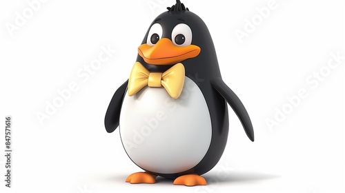 A joyful cartoon penguin character with a bow tie and a cheerful expression on a white background. © Hassan
