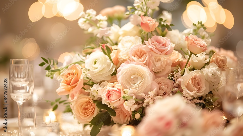 Elegant Floral Arrangement in Romantic Lighting for Fairytale Wedding Elegant Floral Arrangement in Romantic Lighting for Fairytale Wedding