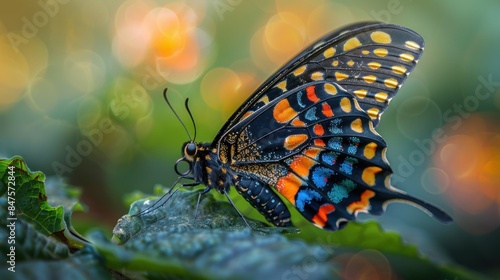 Colorful Butterfly Resting on a Leaf © almeera