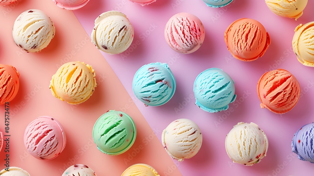 Colorful various ice cream scoops pattern isolated on colorful background Colorful various ice cream scoops pattern isolated on colorful background