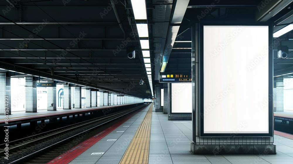 Train platform with blank space board. A Blank Advertising Board for Eye-Catching Displays on Train Platforms Train platform with blank space board. A Blank Advertising Board for Eye-Catching Displays on Train Platforms