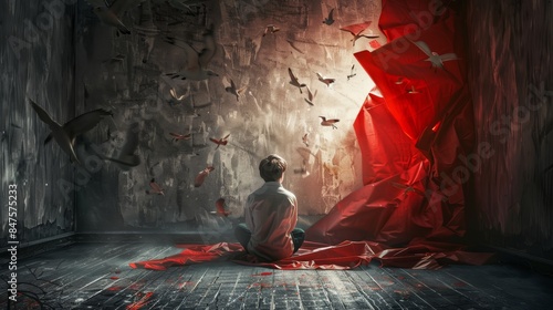 Concept of shattered dreams and missed opportunities, realistic portrayal in a photograph