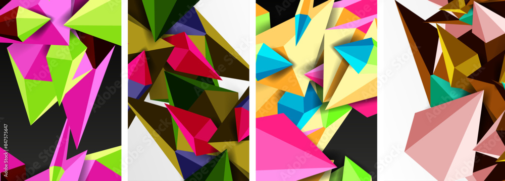 Mosaic triangles poster geometric abstract background set Mosaic triangles poster geometric abstract background set